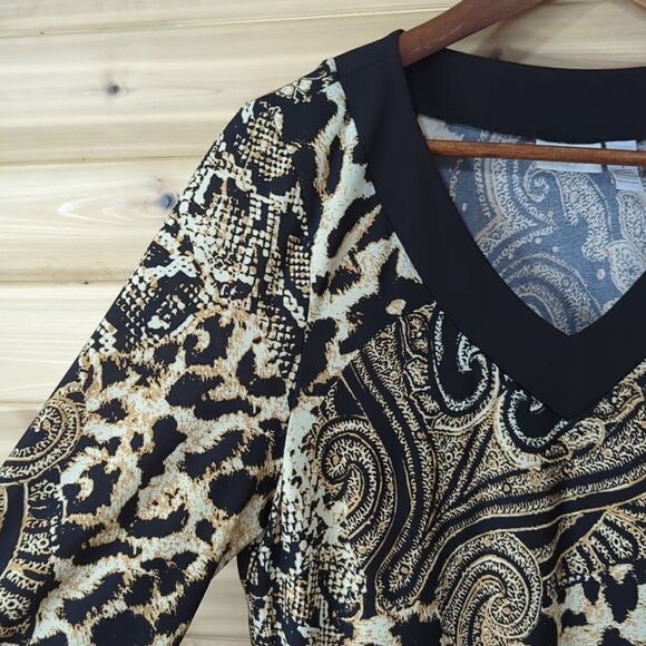 Chico's Dress Womens Medium Animal Print Knee Length Tan and Black - Picture 3 of 9